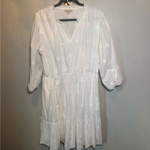 Knox Rose Dress White Eyelet Embroidered Lined Above Knee Size L